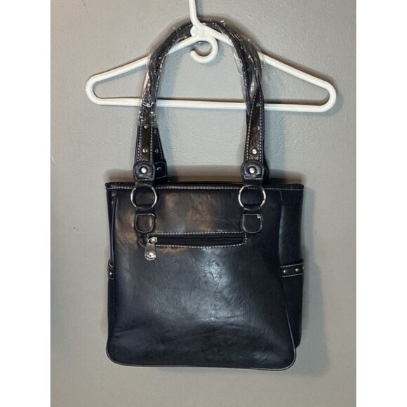 P & G Collections Western Style Brown Leather Purse w/Metal & Faux Diamond Studs - Picture 3 of 10